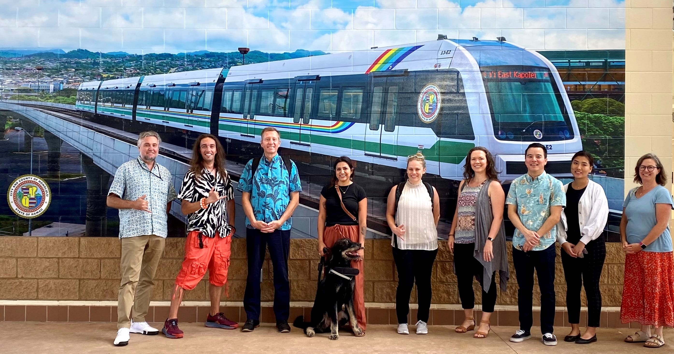 Oahu Metropolitan Planning Organization Staff and friends at the Aloha Stadium Station during the Skyline's opening weekend.